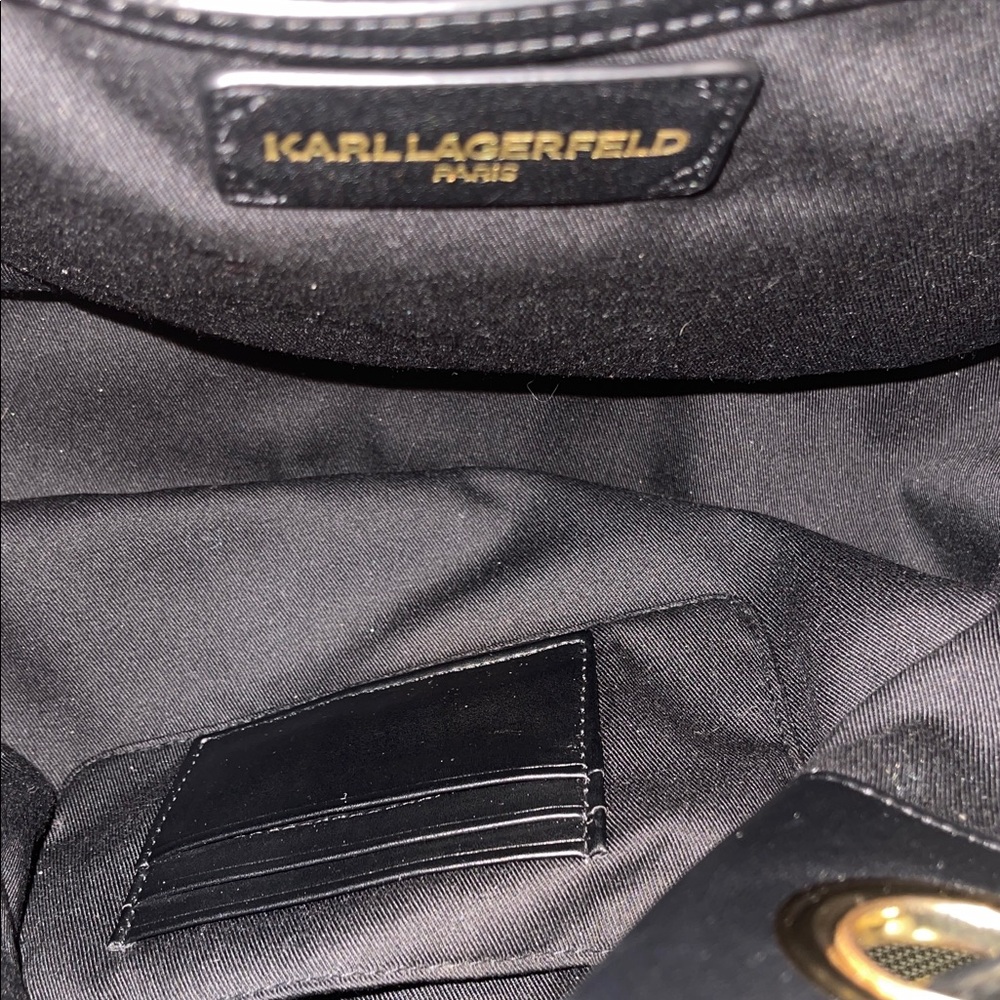 Karl Lagerfeld Black Leather Drawstring Bucket Bag - Picture 14 of 16